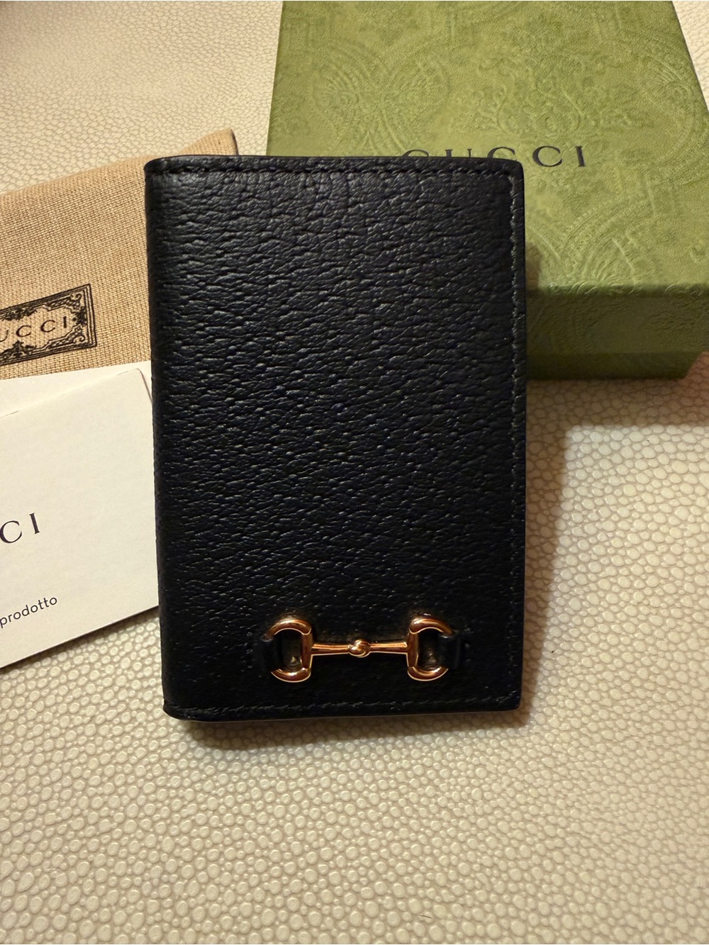 Gucci Black Leather Card Case with Gold Horsebit